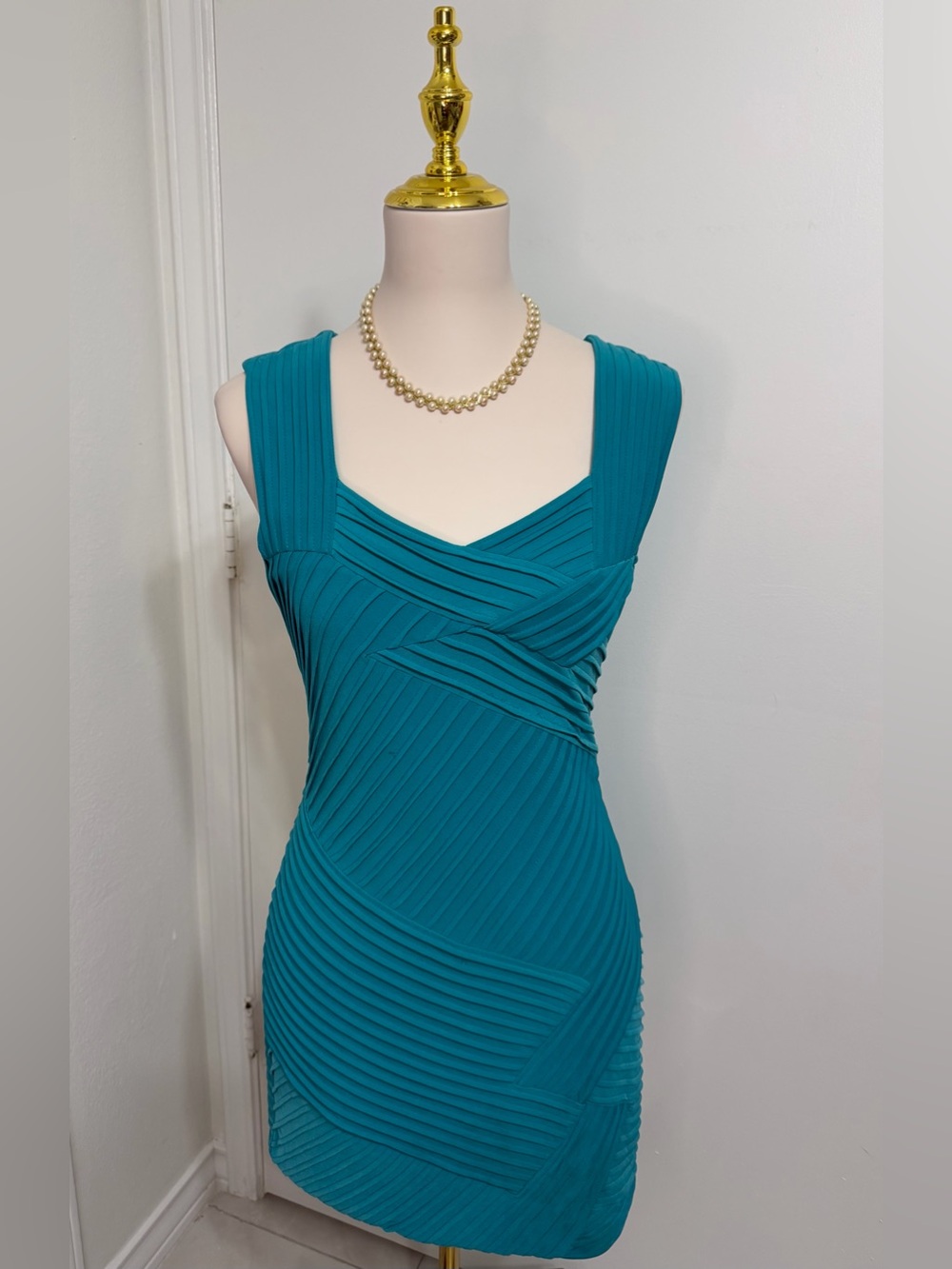 Calvin Klein Teal Pleated Bodycon Dress